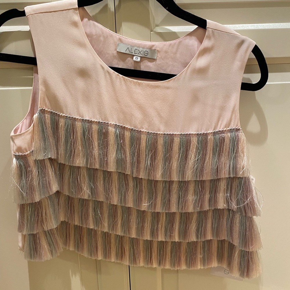 Adorable silky crop top with fringe